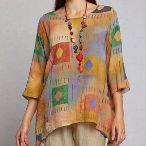 Ivy Reed Tunic Top Abstract Print Art-to-Wear Artsy Rayon Lagenlook size XL